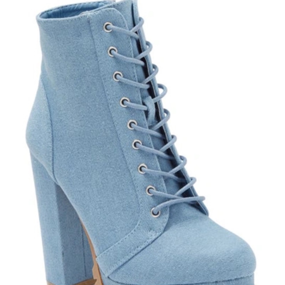 Vivian Block Heel Lug Platform Bootie In Blue Den… - image 2